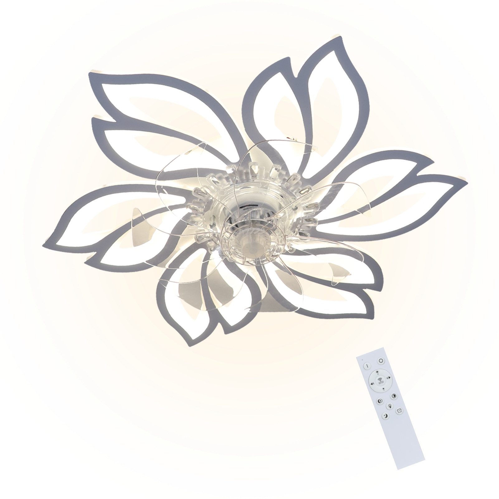 NETTLIFE - kattotuuletin Valolla ja Kaukosäätimellä- himmennettävä, LED - kattovalaisin, ajastintoiminto, luova, muotoilu, 6Valoa