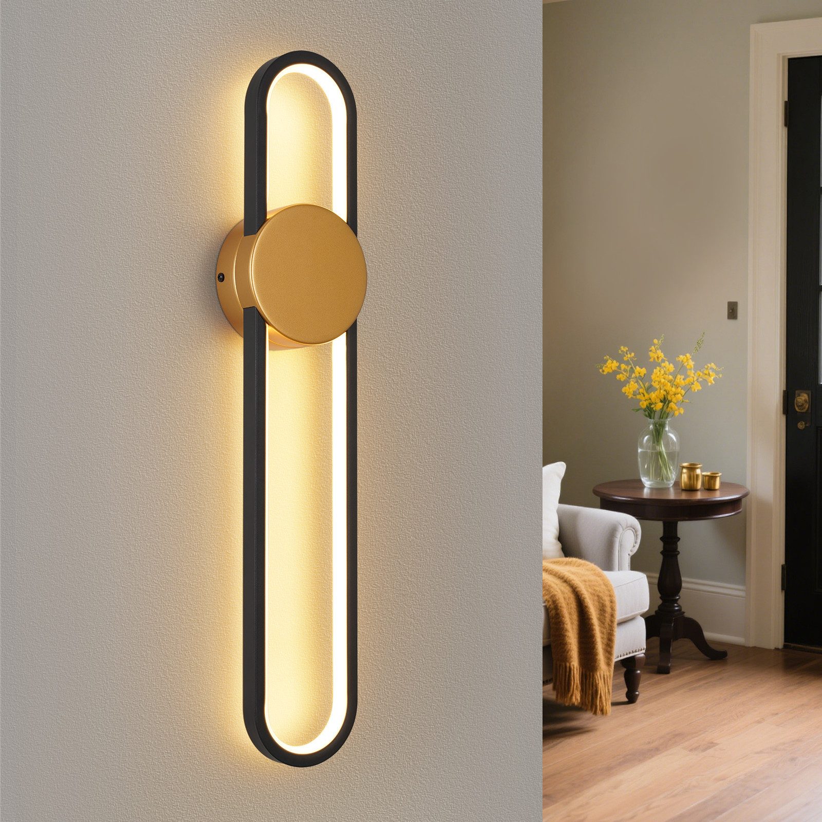 NETTLIFE LED-seinävalaisin - 12 W - 60 cm porrasvalaisin - kulta - moderni muotoilu - lämmin valkoinen 3000 K - minimalistinen seinävalaisin