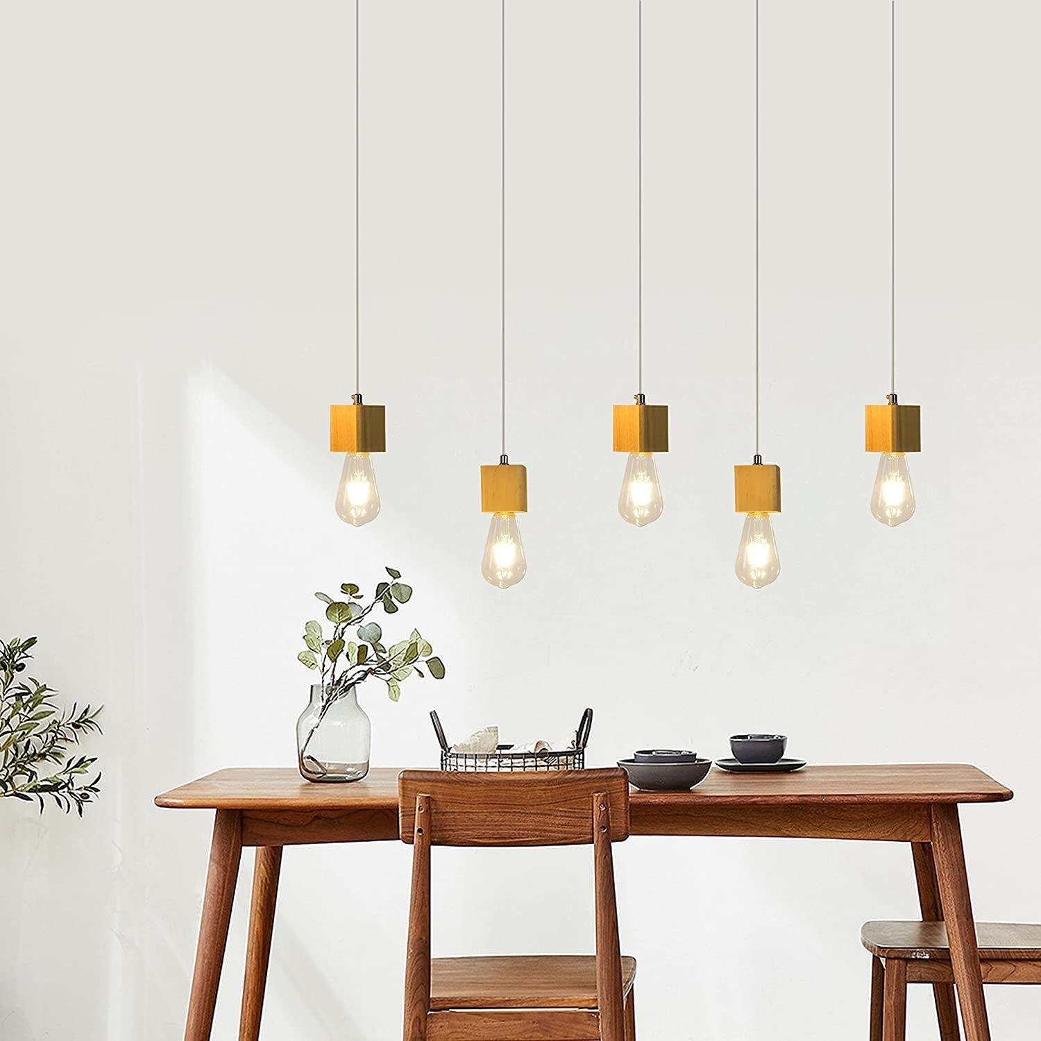 NETTLIFE 5- liekkinen, riippuvalaisin E27, puuta Vintage, halkaisija 60cm ruokailuhuoneeseen Keittiöön, olohuoneeseen, ilman, polttimoa