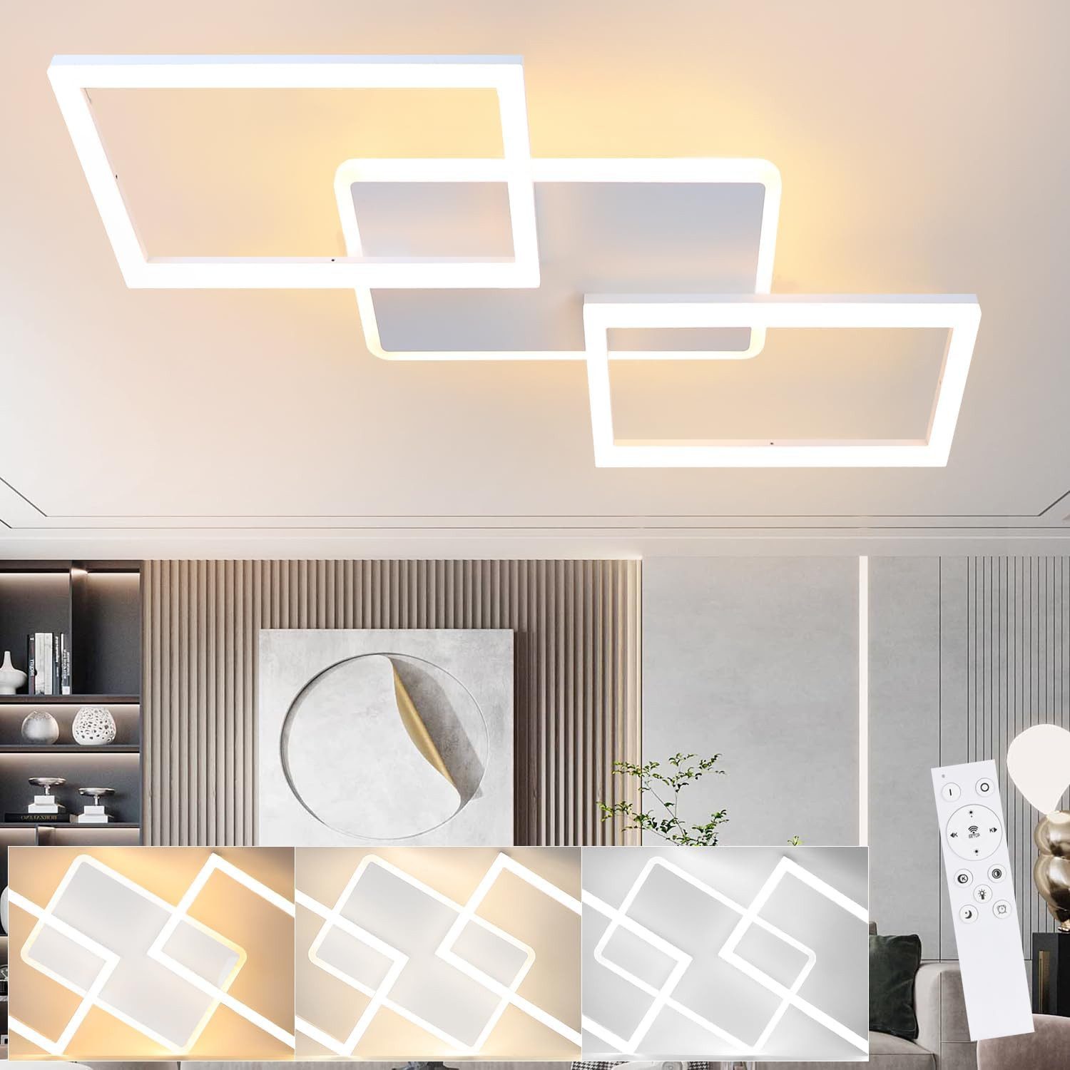 NETTLIFE LED - kattovalaisin, 48 W, himmennettävä olohuoneen Valaisin Kaukosäätimellä, moderni muotoilu, makuuhuone valkoinen Keittiöön Käytävään