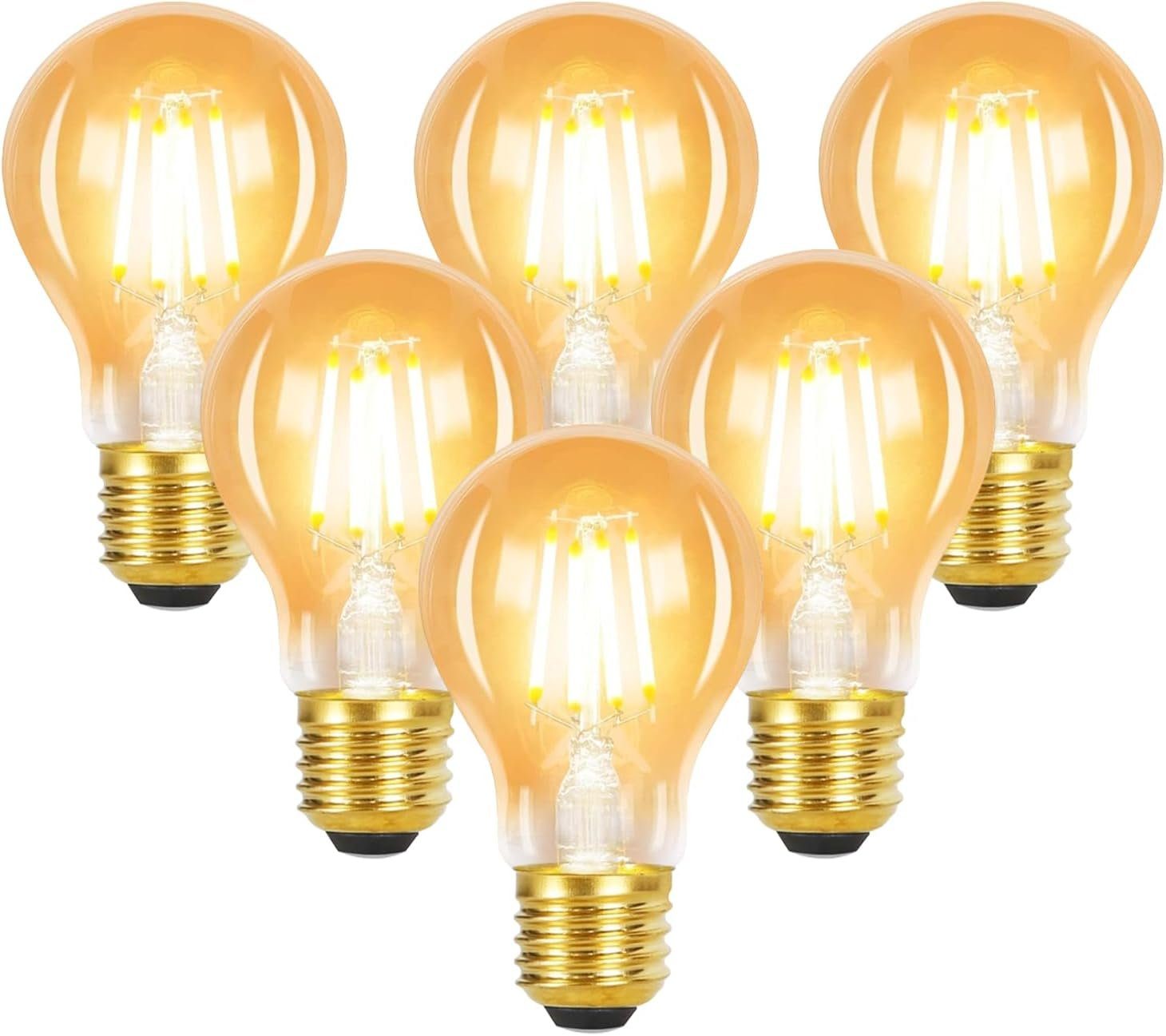 NETTLIFE 6 kpl E27 LED - lamppuja, lämmin valkoinen, A60, vintage, 4 W, 2700 K, Edison - filamentti, retroenergiansäästölamppu kotikäyttöön