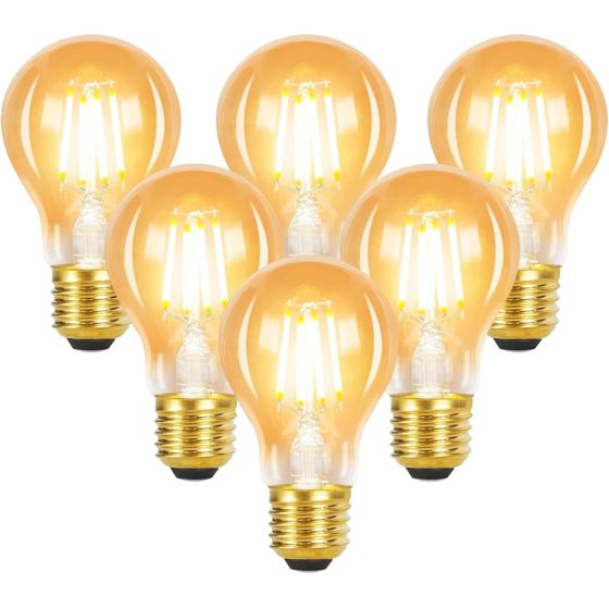 NETTLIFE 6 kpl E27 LED - lamppuja, lämmin valkoinen, A60, vintage, 4 W, 2700 K, Edison - filamentti, retroenergiansäästölamppu kotikäyttöön
