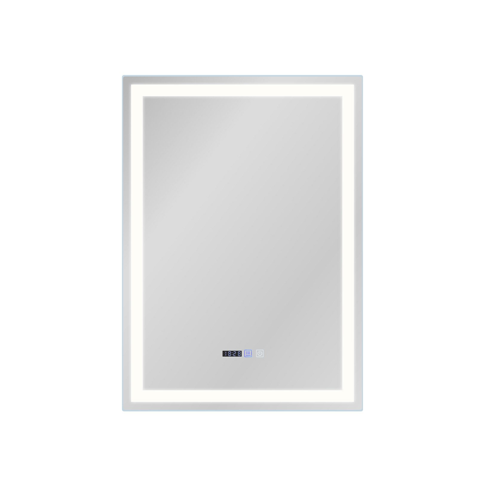 NETTLIFE valaistu kylpyhuoneen peili - 50x70 cm LED, seinäkiinnitys, IP44, kosketuskytkin, kello, huurtumisenesto, säädettävä