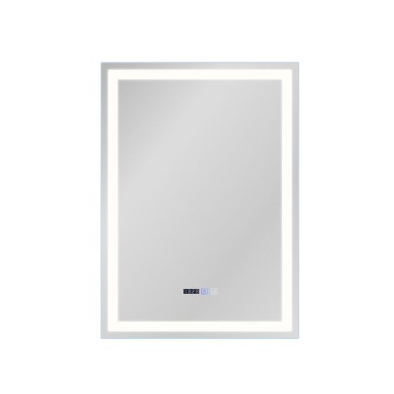 NETTLIFE valaistu kylpyhuoneen peili - 50x70 cm LED, seinäkiinnitys, IP44, kosketuskytkin, kello, huurtumisenesto, säädettävä
