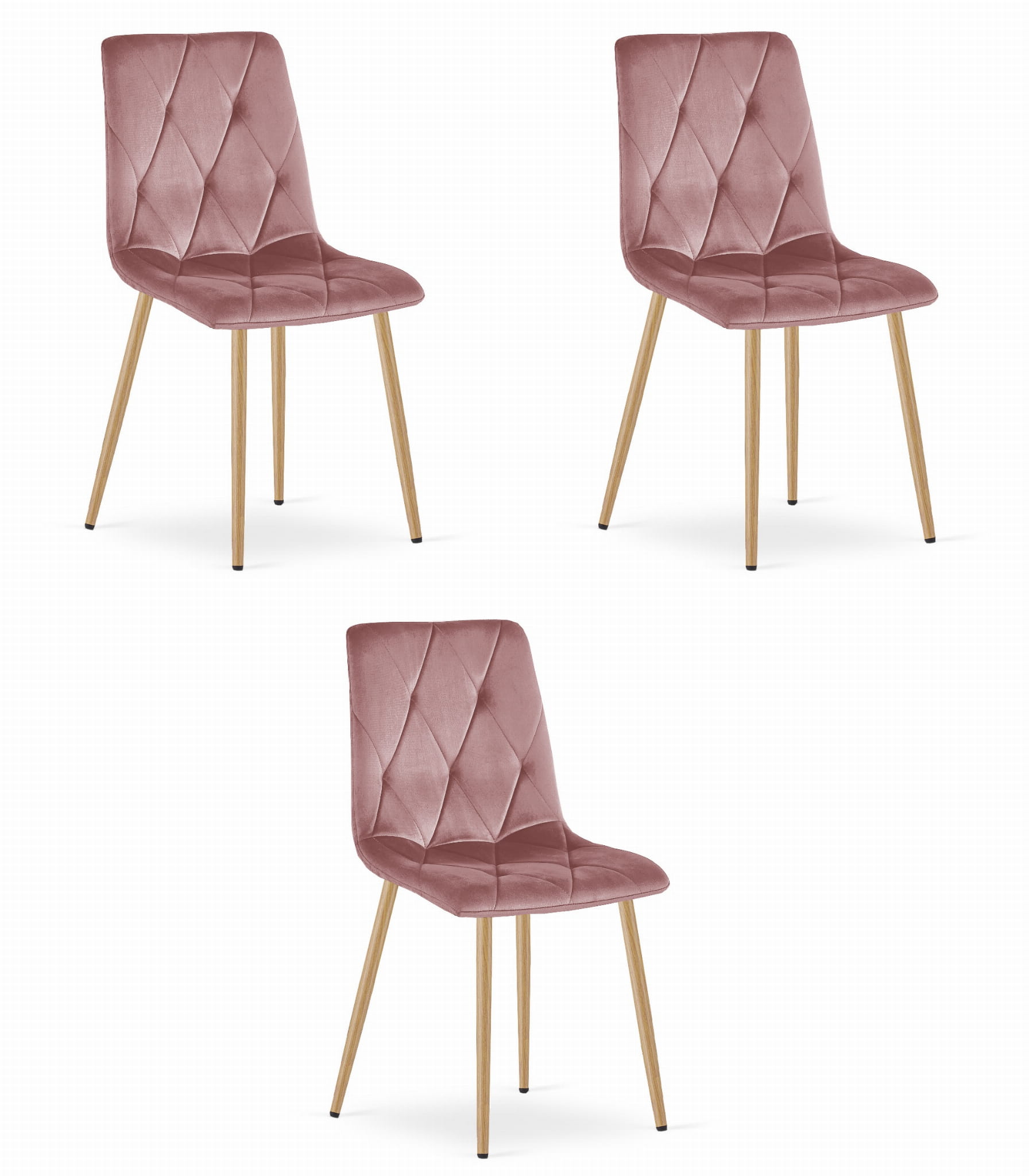 LIBRA-tuoli, vaaleanpunainen sametti, puunväriset jalat (3 kpl)