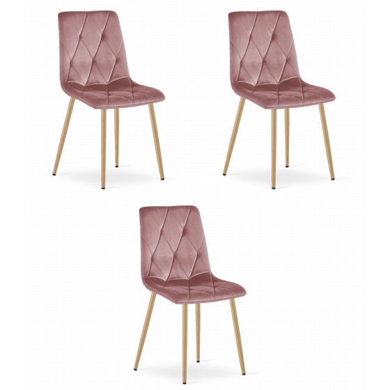 LIBRA-tuoli, vaaleanpunainen sametti, puunväriset jalat (3 kpl)