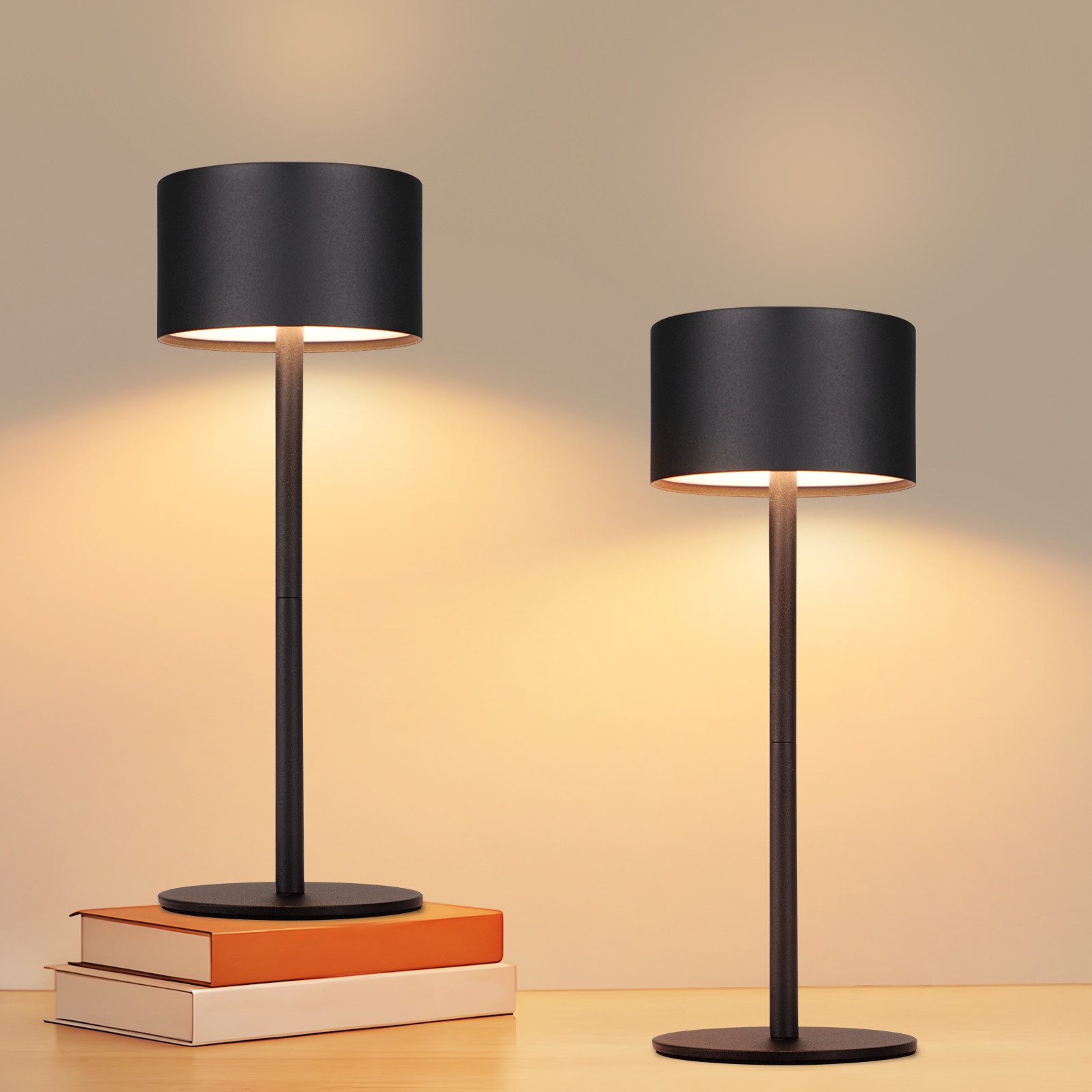 NETTLIFE Langaton LED-pöytävalaisin, 2 kpl: Himmennettävä kosketuspöytävalaisin, 3 värilämpötilaa, korkeussäädettävä, USB