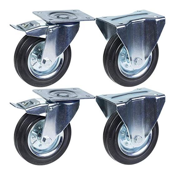 200mm 8" kumirengas, jarru ja kiinteä, vahva 800kg kantavuus, 4 kpl:n sarja.