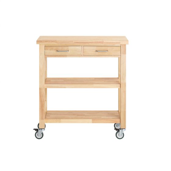 SoBuy Pyörillä varustettu hevea-keittiökärry FKW24-N - luonnonpuu