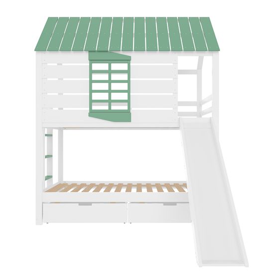 Lasten liukumäkisänky, 90x200 cm, valkoinen & vihreä