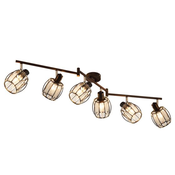 NETTLIFE 6- lamppuinen vintage - tyylinen musta kristallikattokosketinvalaisin E14 teolliseen käytävään, 350° kääntyvä