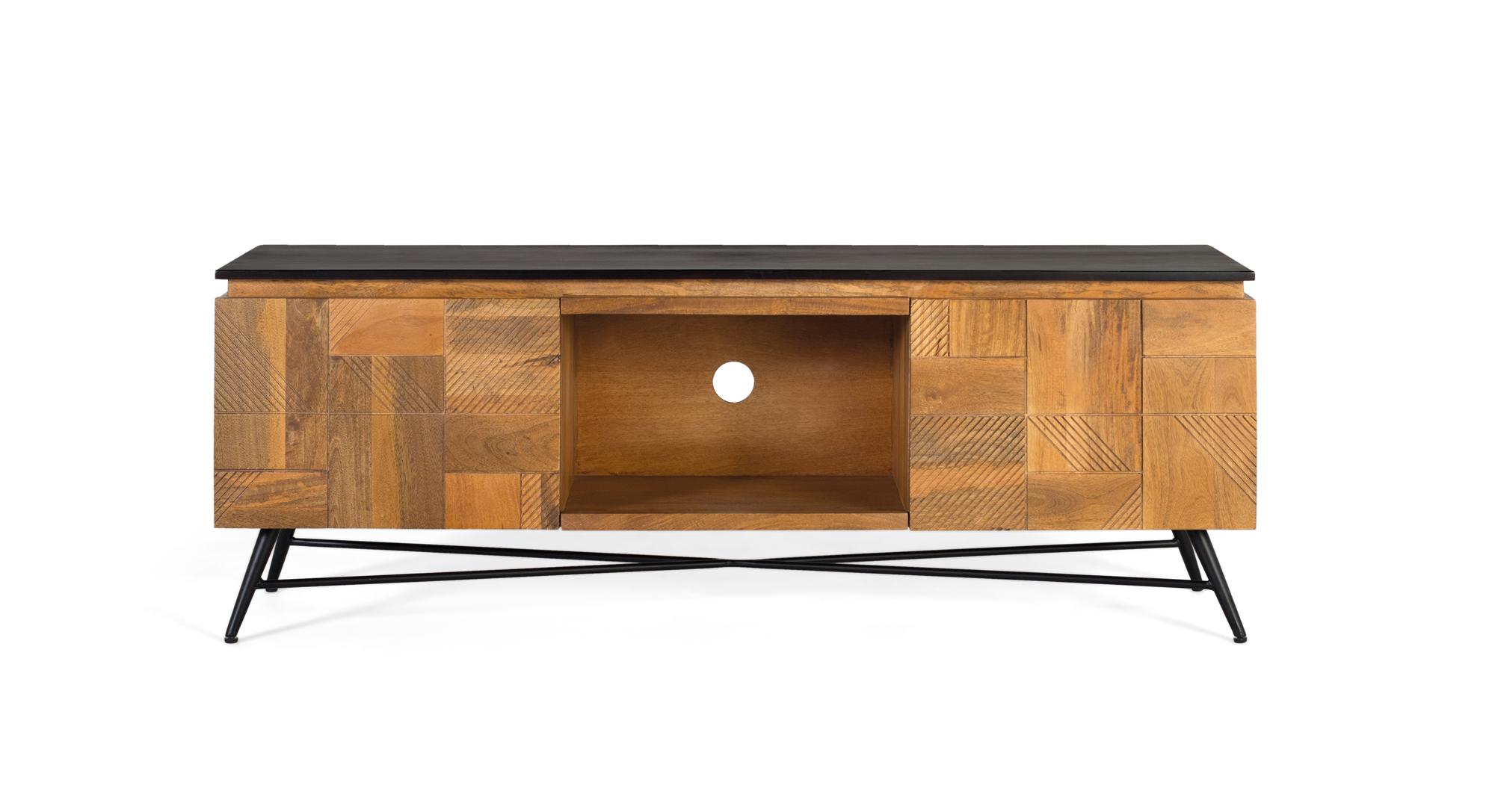 Mangopuusta valmistettu TV-taso, jossa luonnollinen viimeistely, 150 cm