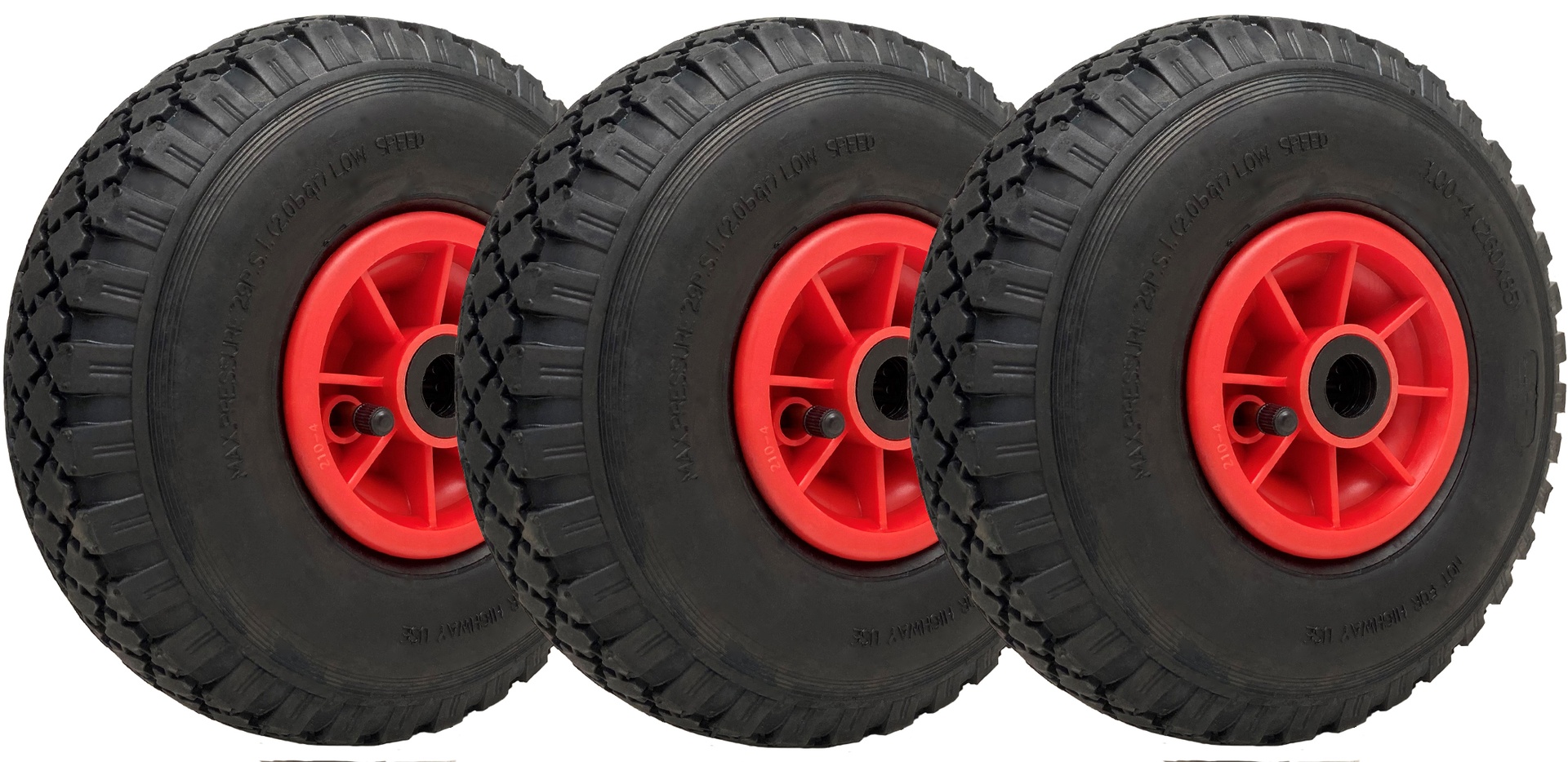 300x4 pneumaattiset pyörät 260x85mm muovivanteet 20mm rullalaakeri 150kg (3 kpl)