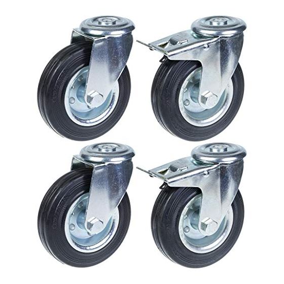 125mm 5" kumirengas, kääntyvä ja jarru, vahva 480kg kantavuus, 4 kpl:n sarja.