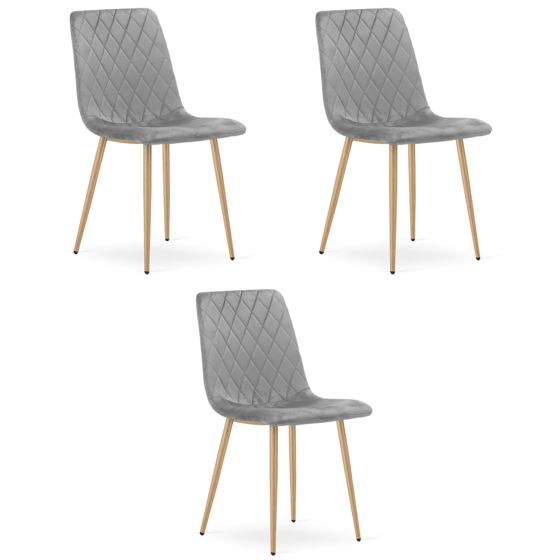 TURIN-tuoli, vaaleanharmaa sametti, puunväriset jalat (3 kpl)