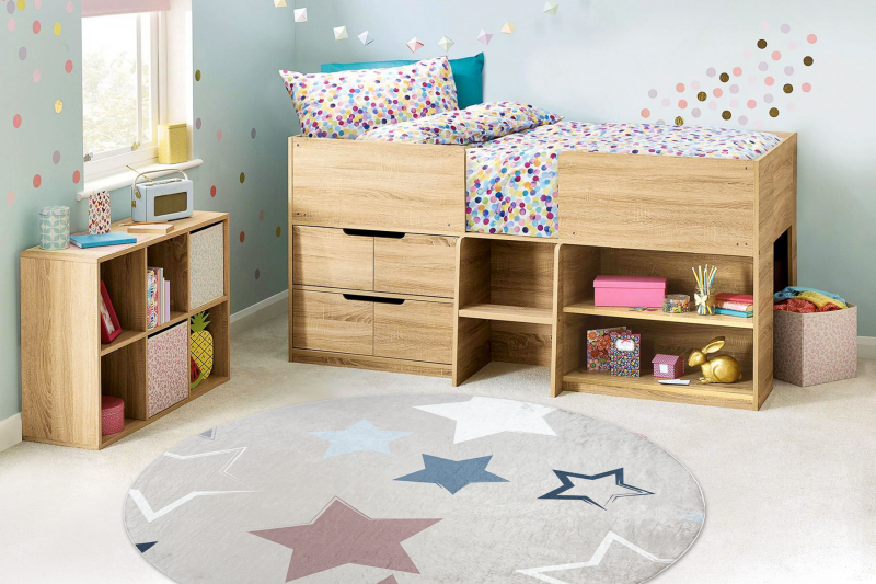 BAMBINO 48130 ympyrä matto Tähdet lapsille liukumaton - beige / harmaa pyöreä 120 cm
