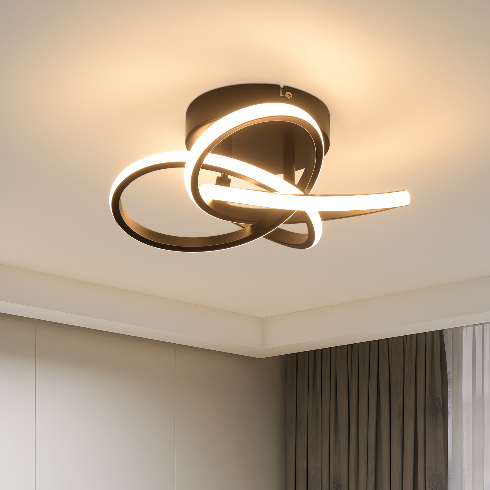 ZMH Moderni LED-kattovalaisin - 28 W 3000 K Lämmin Valkoinen, 4 terälehden kukkakuvio, Metallinen Viimeistely, 32 cm