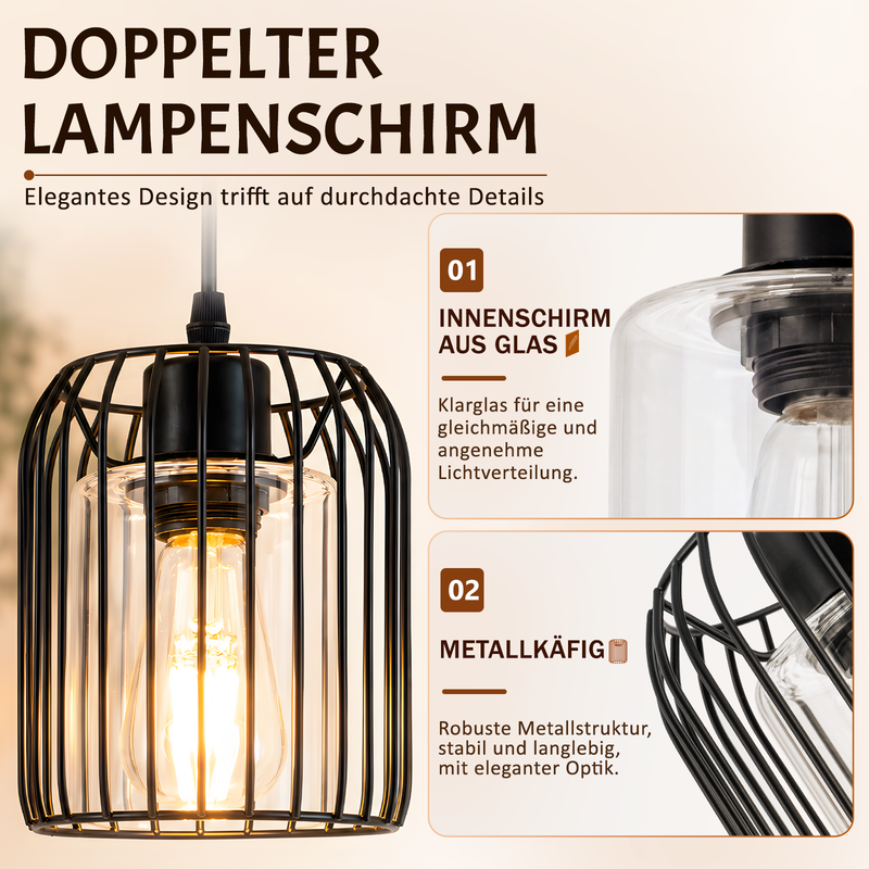ZMH Vintage-tyylinen musta lasinen riippuvalaisin ruokailutilaan E27-kannalla (polttimo ei sisälly toimitukseen)