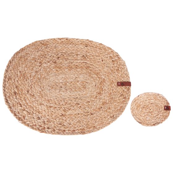 Pöytätabletti- ja lasinalussetti 6+6 BUSHYLARK Luonnonväri Juutti