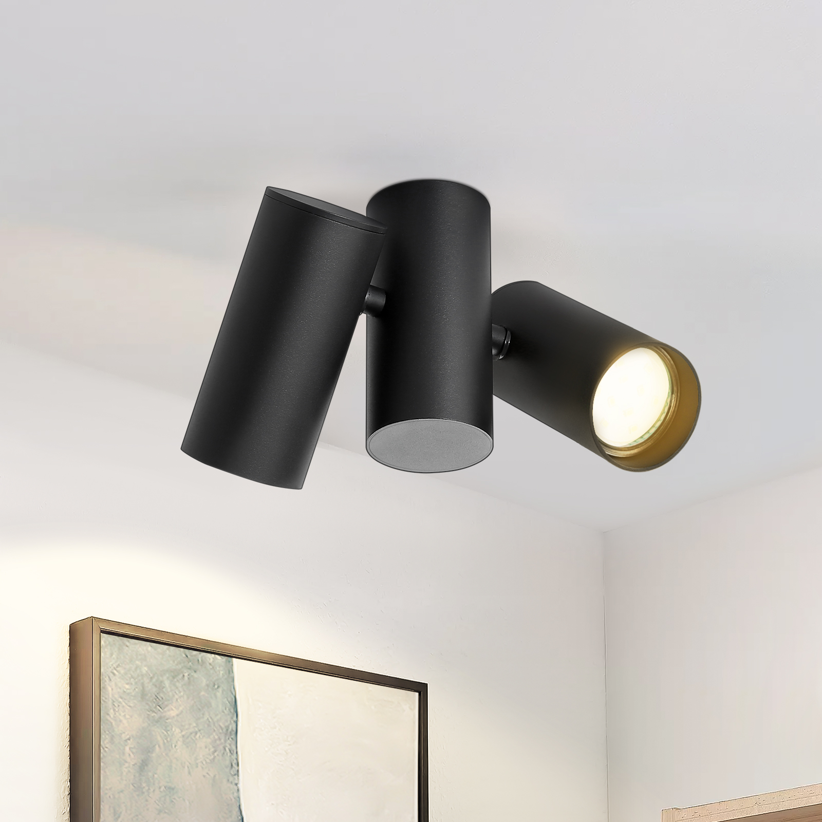 NETTLIFE - kattovalaisin 2 mustaa kattospottilamppua - GU10 moderni metalli kääntyvä 180° sisätiloihin MAX.25W ilman polttimoa