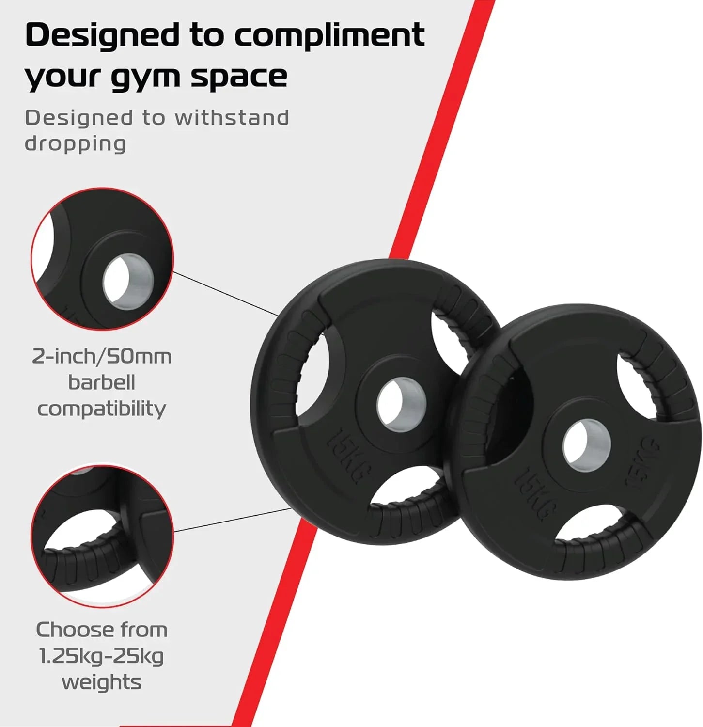 Olympic Tri-Grip -levypaino, mustat, parit, 15 kg, pari