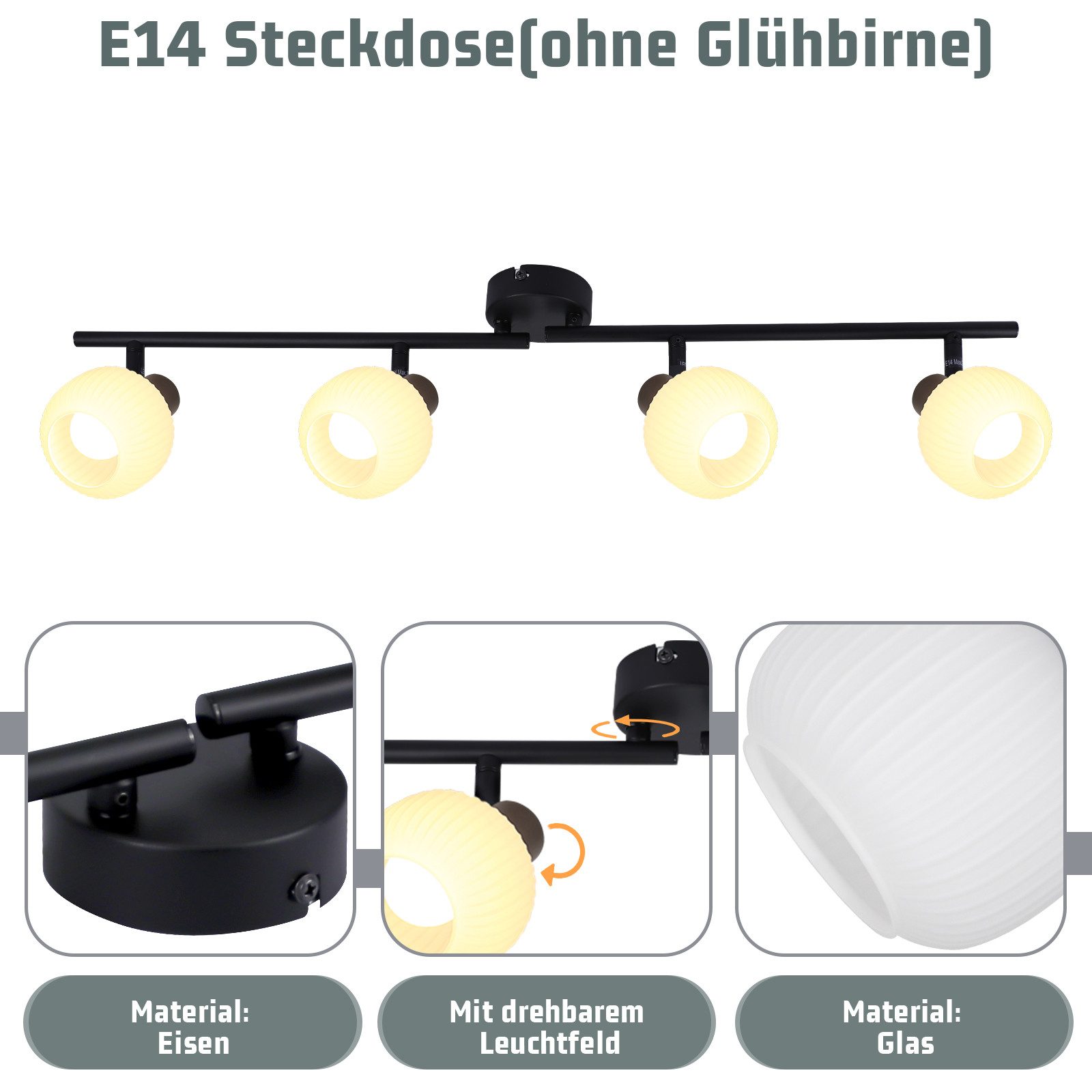 NETTLIFE valkoinen kattokohdevalaisin E14 kattovalaisin 4 lamppua sisälasivarjostin säädettävä kohdevalo