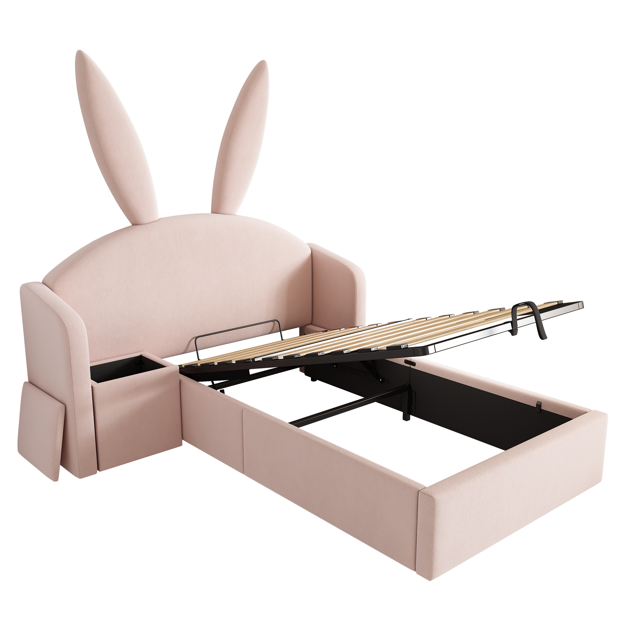 sänky 90x190 cm turva-aidat säilytystila ja yöpöytä rosa sametti