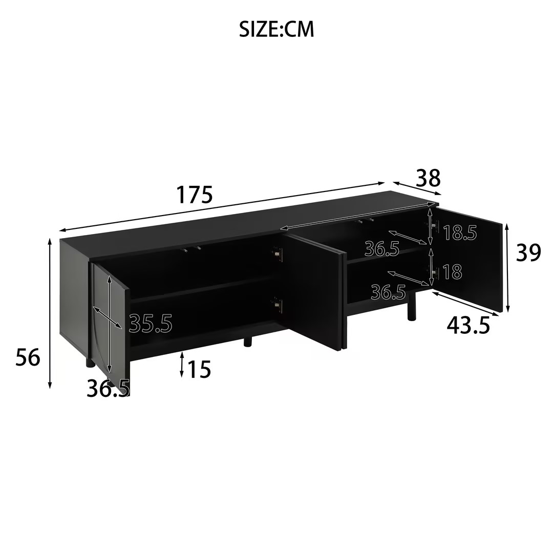 TV-taso 175x38x56 cm musta MDF säilytyksellä ja säädettävillä hyllyillä
