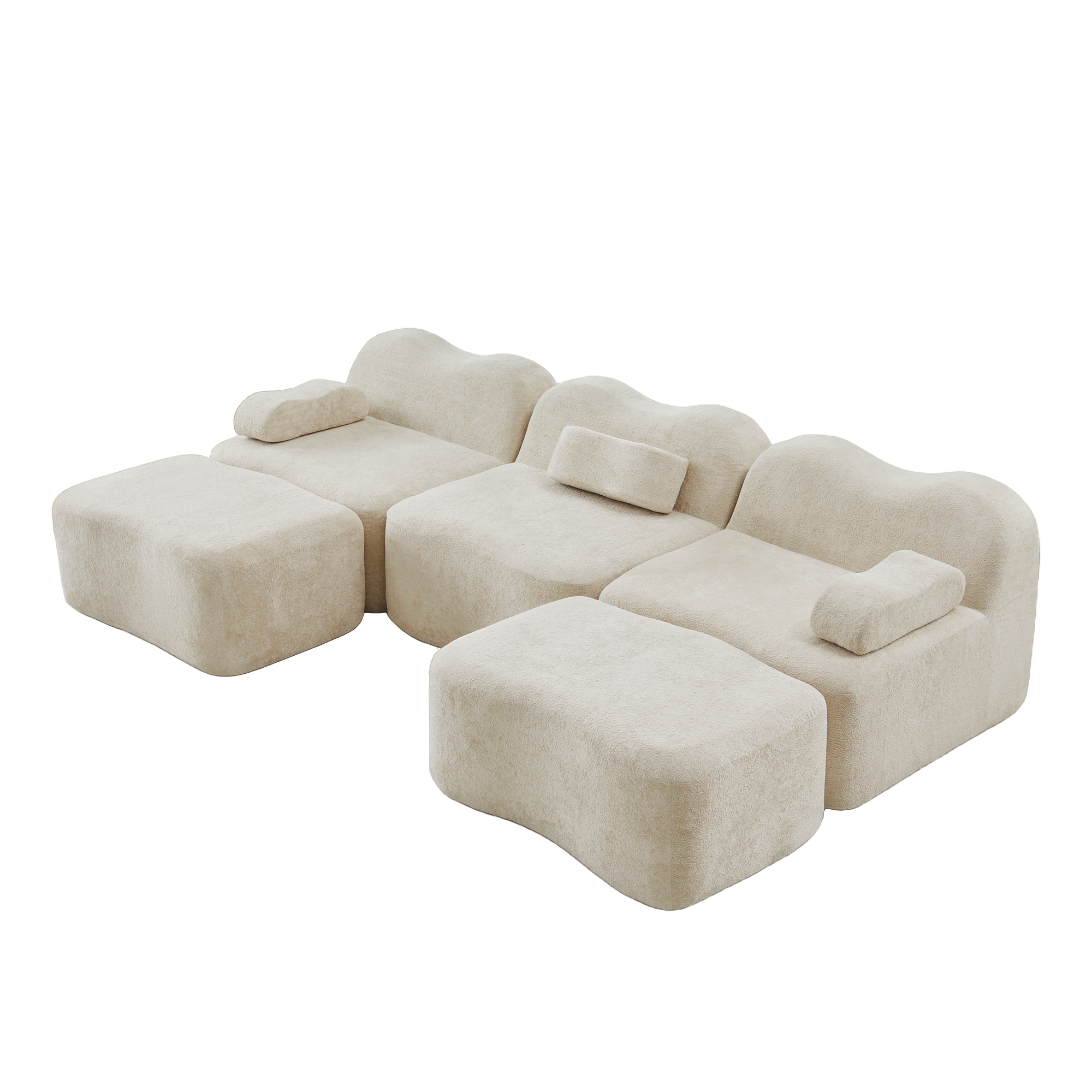 moduulisohva 3-paikkainen beige sametti skandinaavinen säädettävä