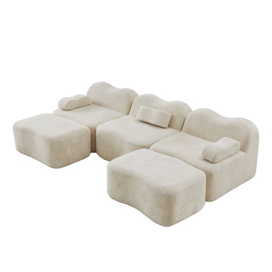 moduulisohva 3-paikkainen beige sametti skandinaavinen säädettävä