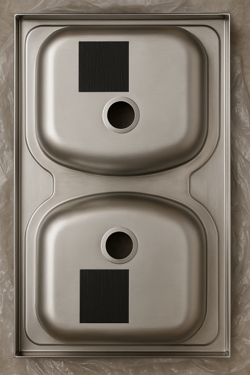 2-kulhoinen teräspäällysallas 80x50 satiini Apollo-sifonilla