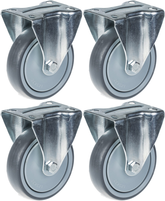 125 mm:n (5 tuuman) pyörä, harmaa kumirengas, kiinteä, kestää 520 kg:n kuormituksen, 4 kpl:n sarja