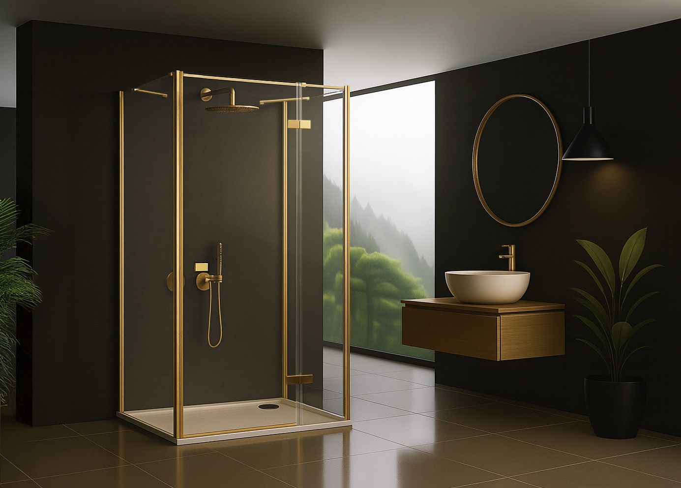 REA Seinän viereen asennettava suihkukaappi Atlas 120x100 LEFT harjattu kulta, 120X100X200CM