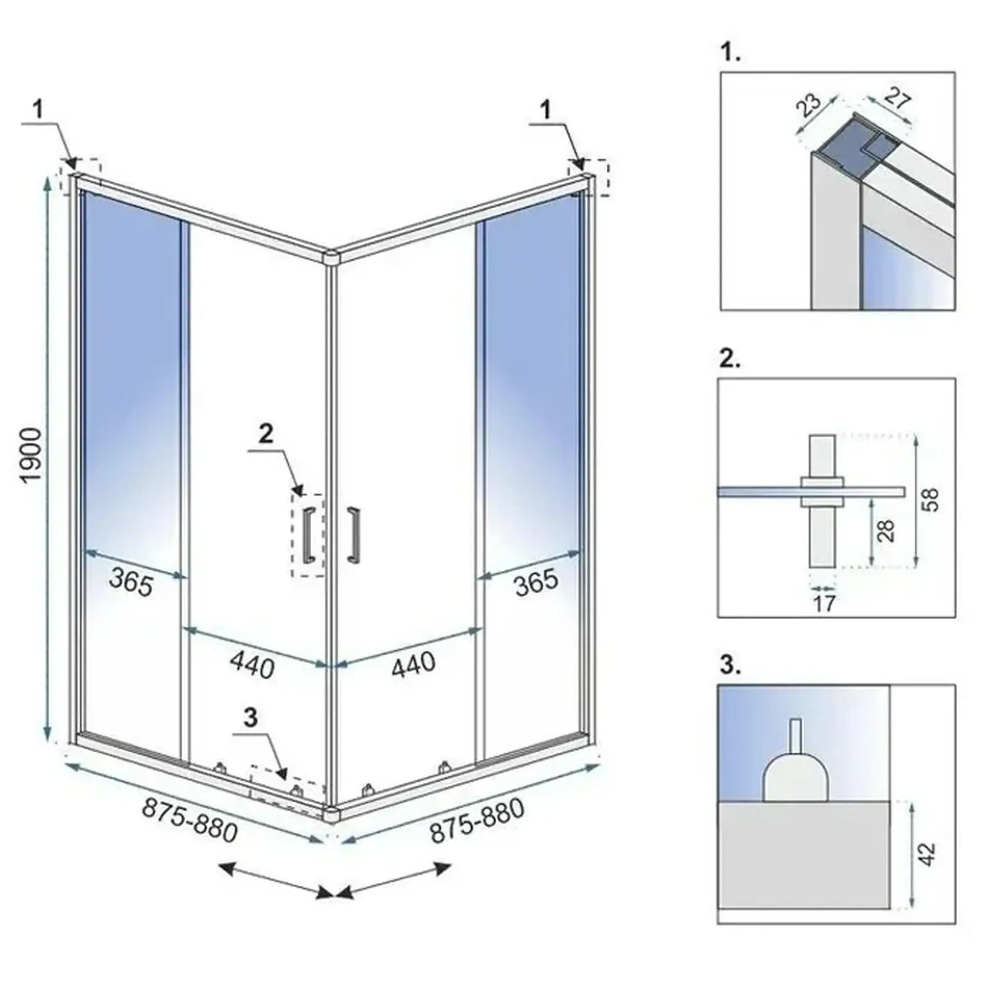 REA suihkukaappi City 90x90 , Harjattu kupari, 90x90x190cm