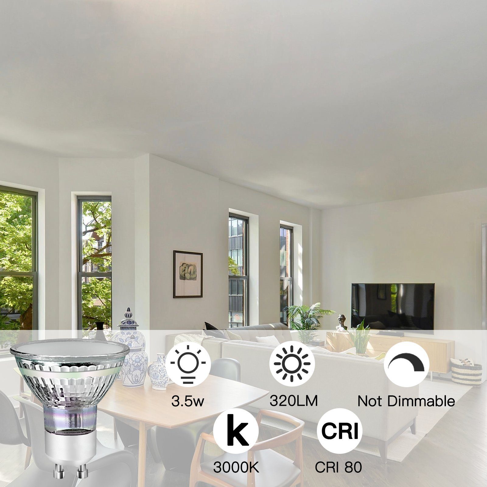 ZMH 10 kpl GU10 LED-lamppuja, lämmin valkoinen, 3,5 W, 110° säteilykulma, ei-säädettävä kohdevalo