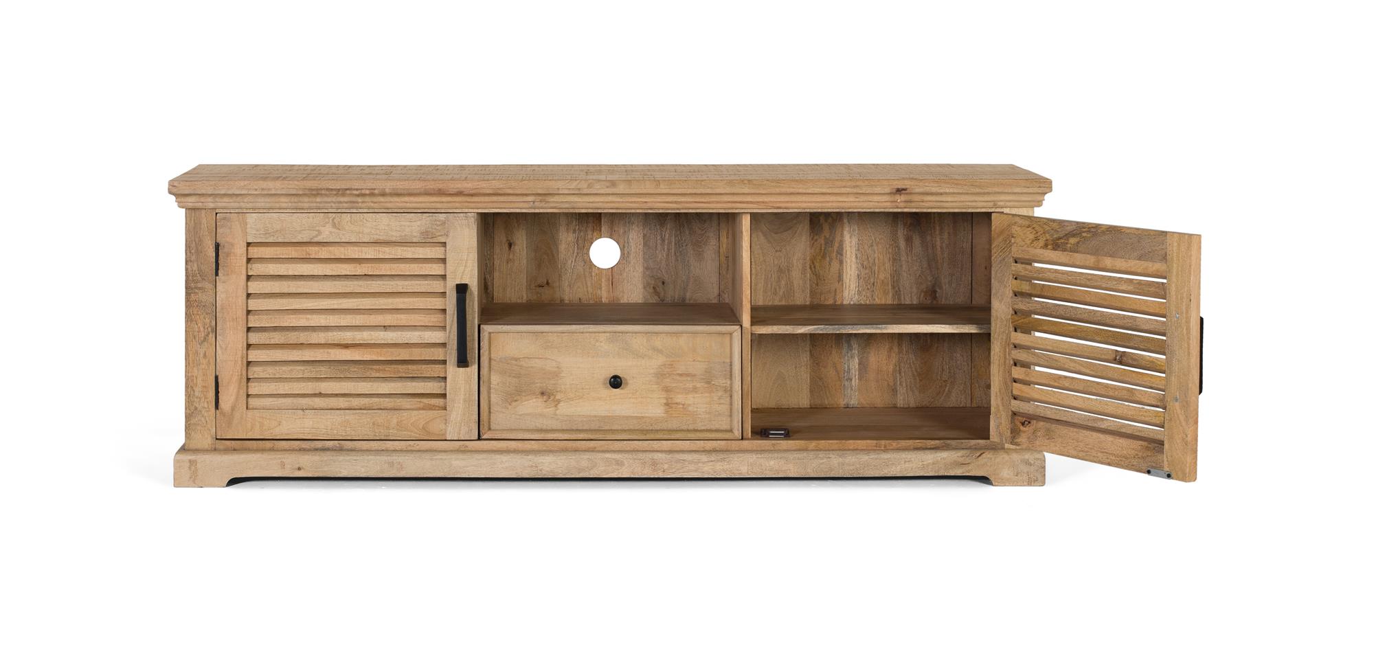 TV-taso, jossa on 2 ovea ja 1 laatikko, massiivimangopuuta