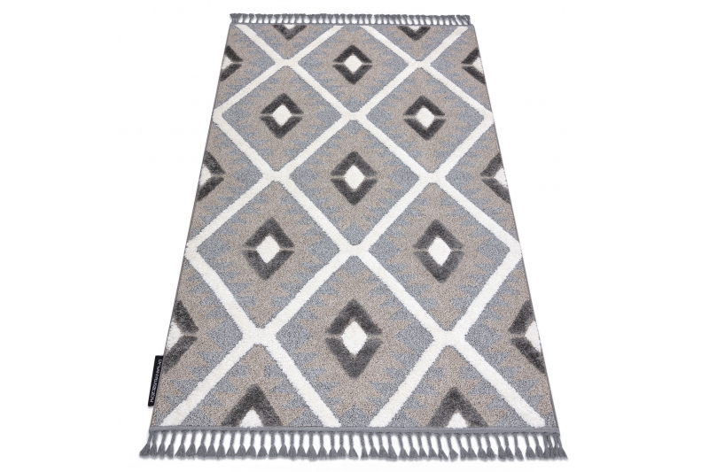 Matto MAROC P651 Rooma harmaa / valkoinen Tupsut berbery Marokkolainen shaggy 200x290 cm