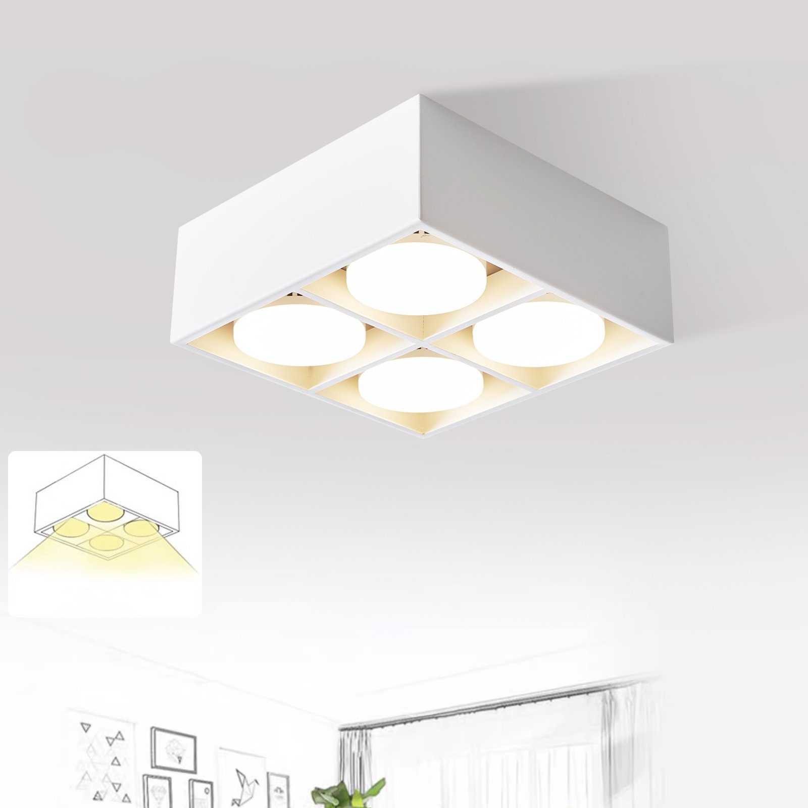 NETTLIFE 4 LED - pinta - asennettavaa kattokohdevaloa, säädettävä, lämmin valkoinen, GX53, 4x5W, neliönmuotoinen, moderni
