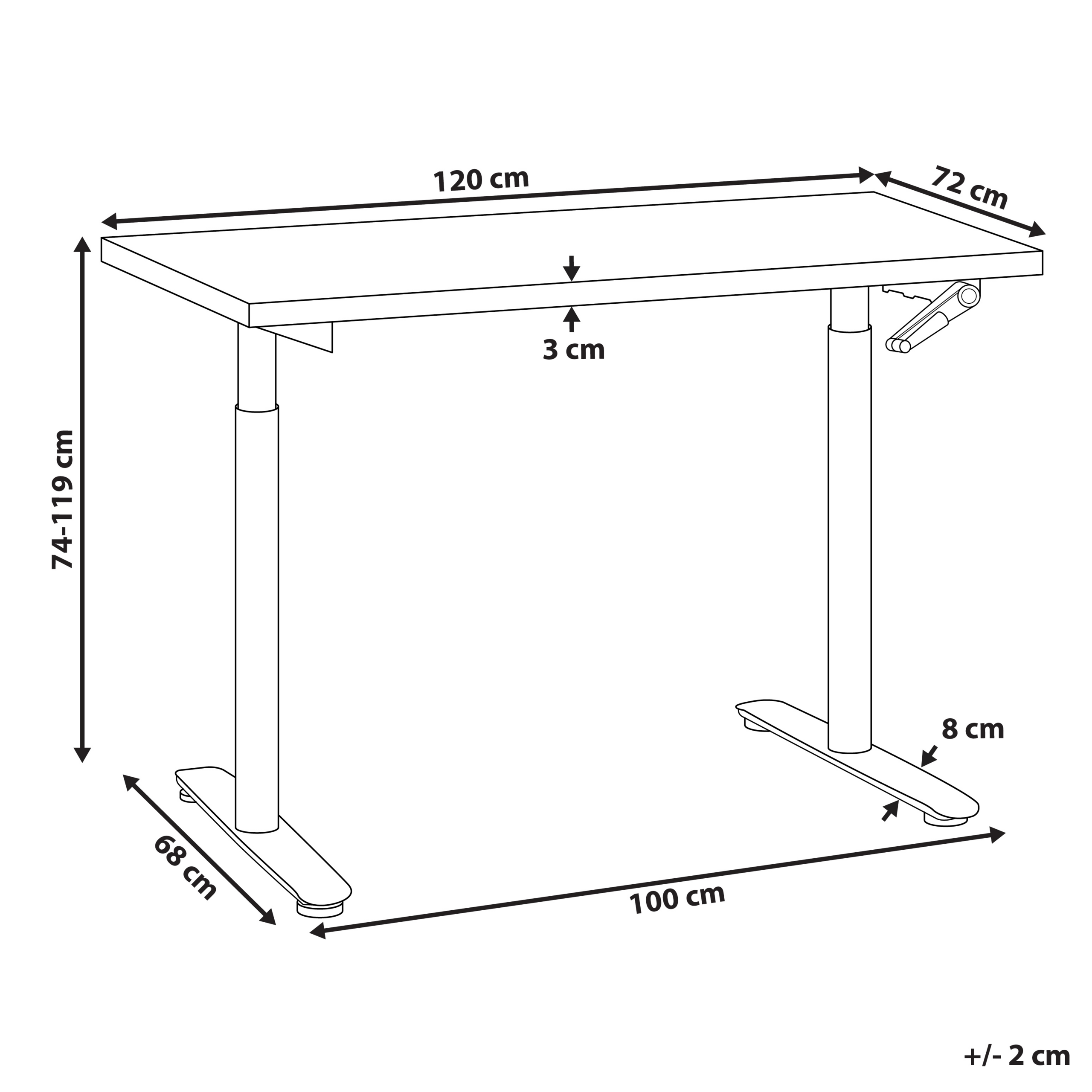 Työpöytä säädettävä DESTINAS 120 cm 72 cm Valkoinen/musta
