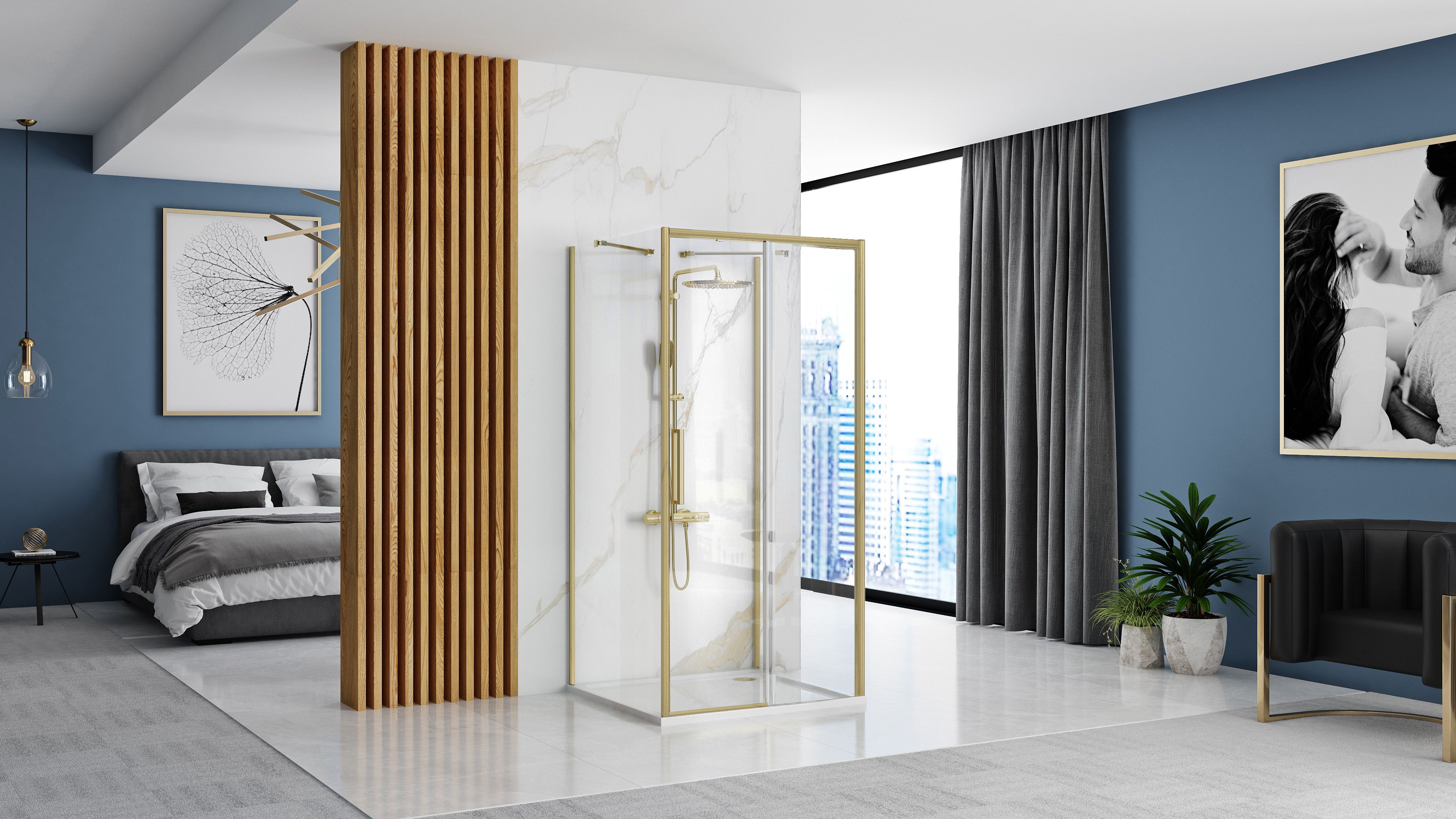 REA Seinän viereen asennettava suihkukaappi RAPID SLIDE 120x80 harjattu kulta, 120X80X195CM