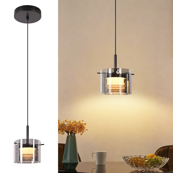 ZMH lasinen riippuvalaisin ruokapöydälle, 1 valo, 140 cm, LED, säädettävä korkeus, ruokailuhuoneeseen, olohuoneeseen, keittiöön