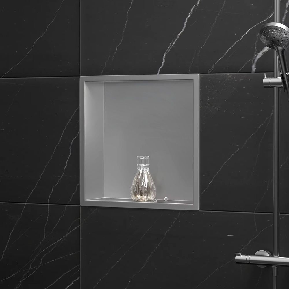 REA syvennykseen asennettava kylpyhuonehylly 1 30x30x10 harjattu teräs, 10X30X30CM