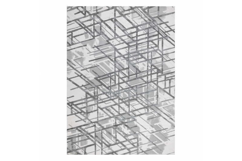 Matto AKRYYLI VALS 8381 Rivit spatiaalinen 3D harmaa 80x300 cm