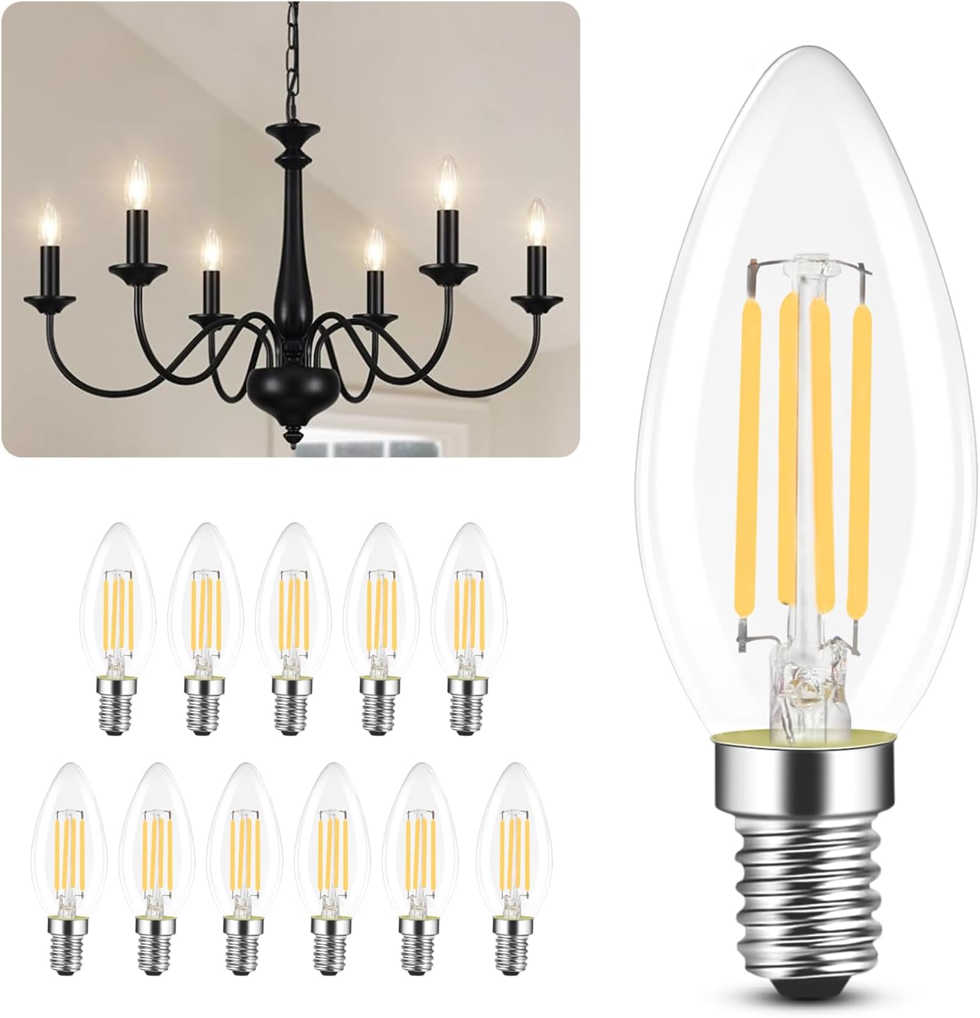 NETTLIFE E14 LED - lamppu, energiansäästölamppu, 12 kpl, 4 W 2700 K, lämmin valkoinen lamppu
