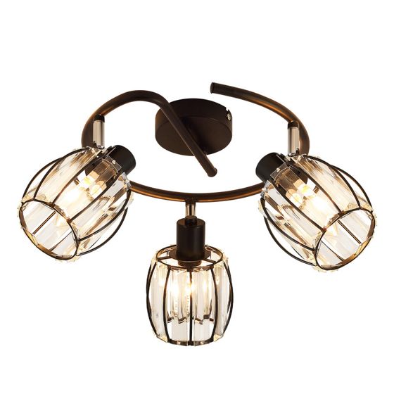 NETTLIFE 3- lamppuinen vintage - tyylinen musta kristallikattokosketinvalaisin E14 eteiseen, 350° kääntyvä, teollinen