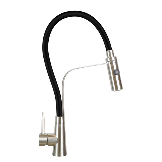 NETTLIFE - keittiöhana joustavalla, suurella jatkettavalla suihkupäällä, 46,5 cm, musta, 360 kääntyvä korkeapainesekoitin