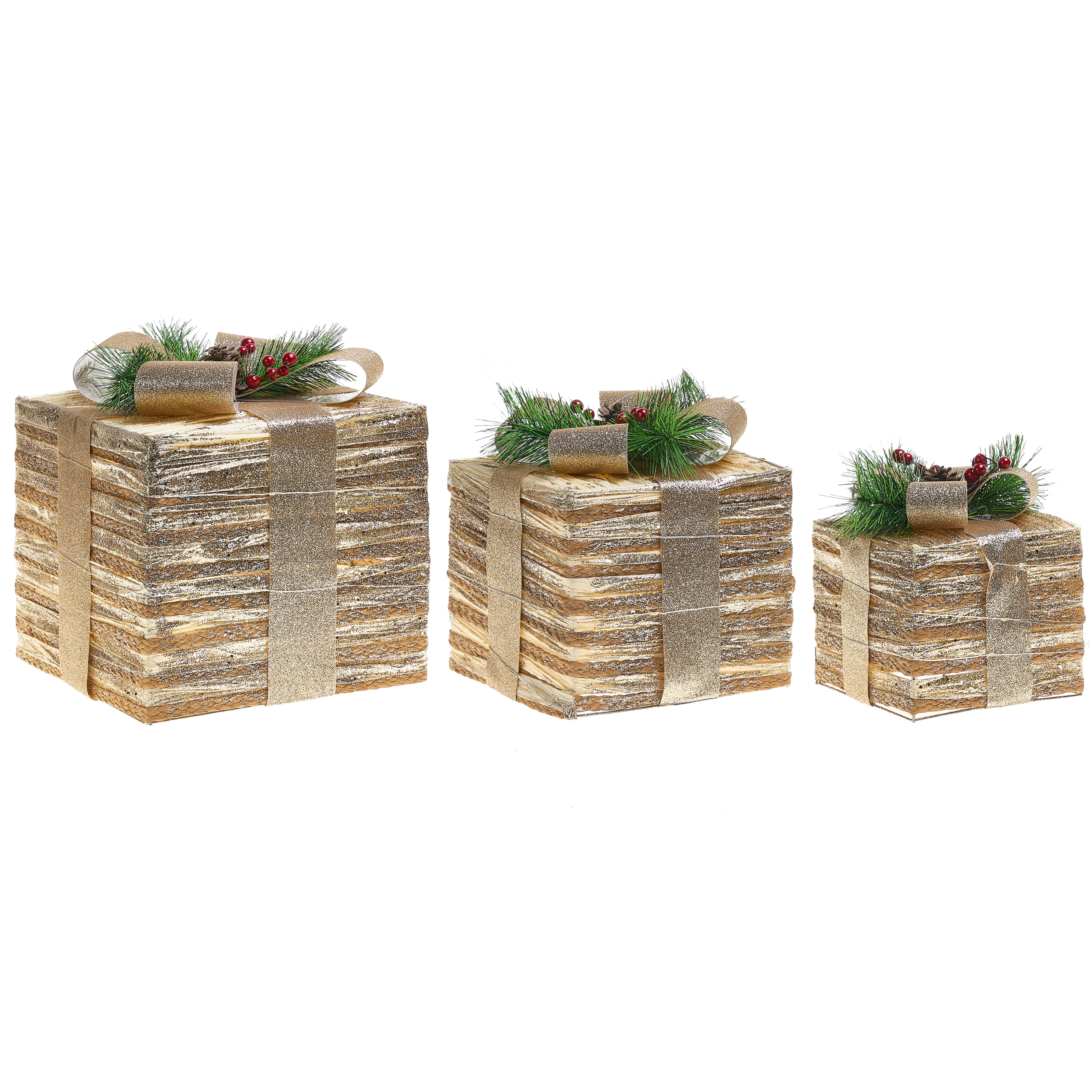 Joulukoristesetti 3 kpl LED-valo TOFTE Joululahja 20/25/30 cm Kulta