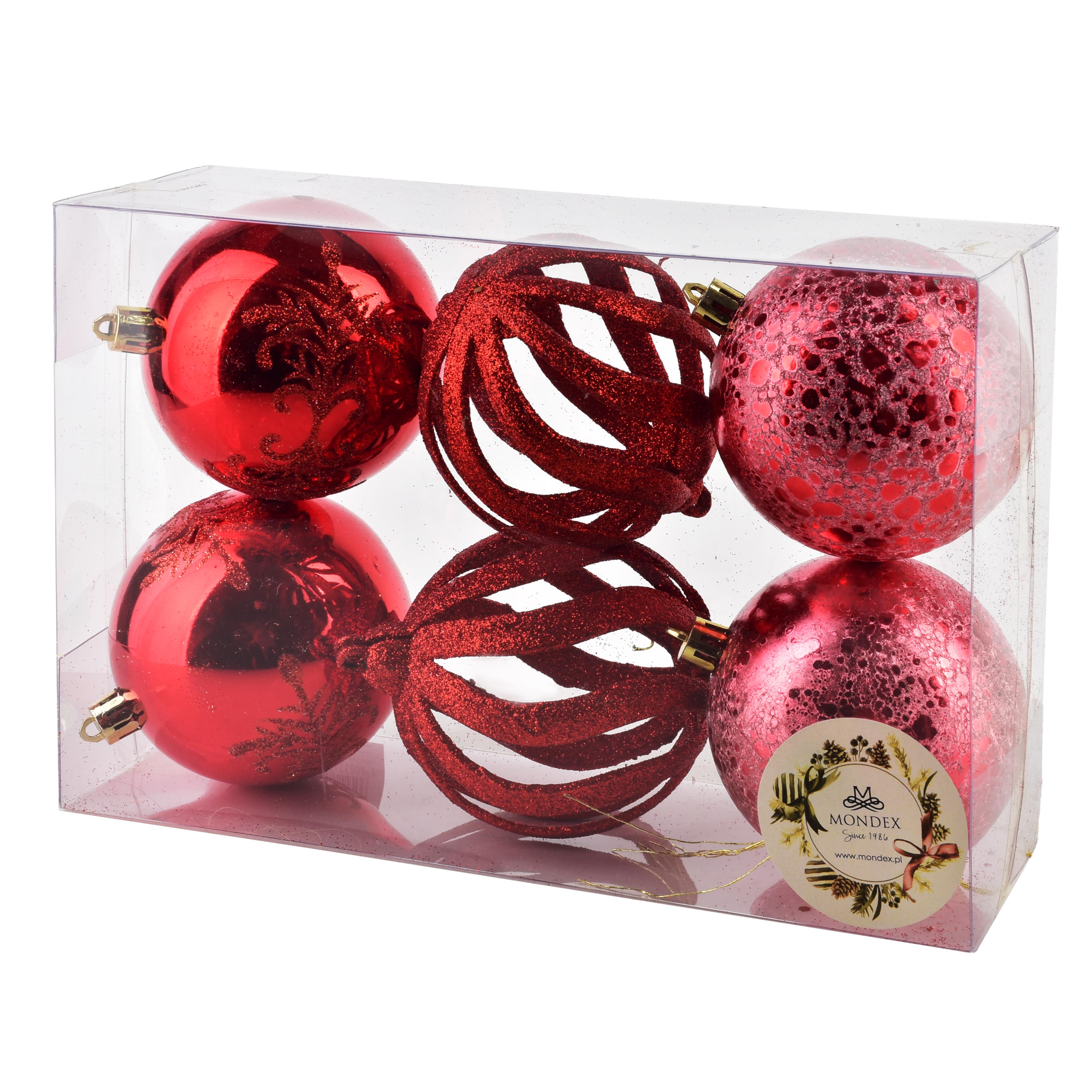 Joulukuusenpallot SANTA LILA 6 kpl punaiset muoviset Ø8 cm