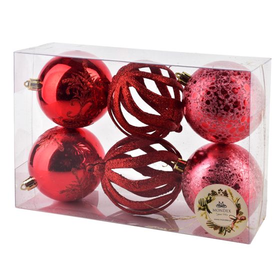 Joulukuusenpallot SANTA LILA 6 kpl punaiset muoviset Ø8 cm
