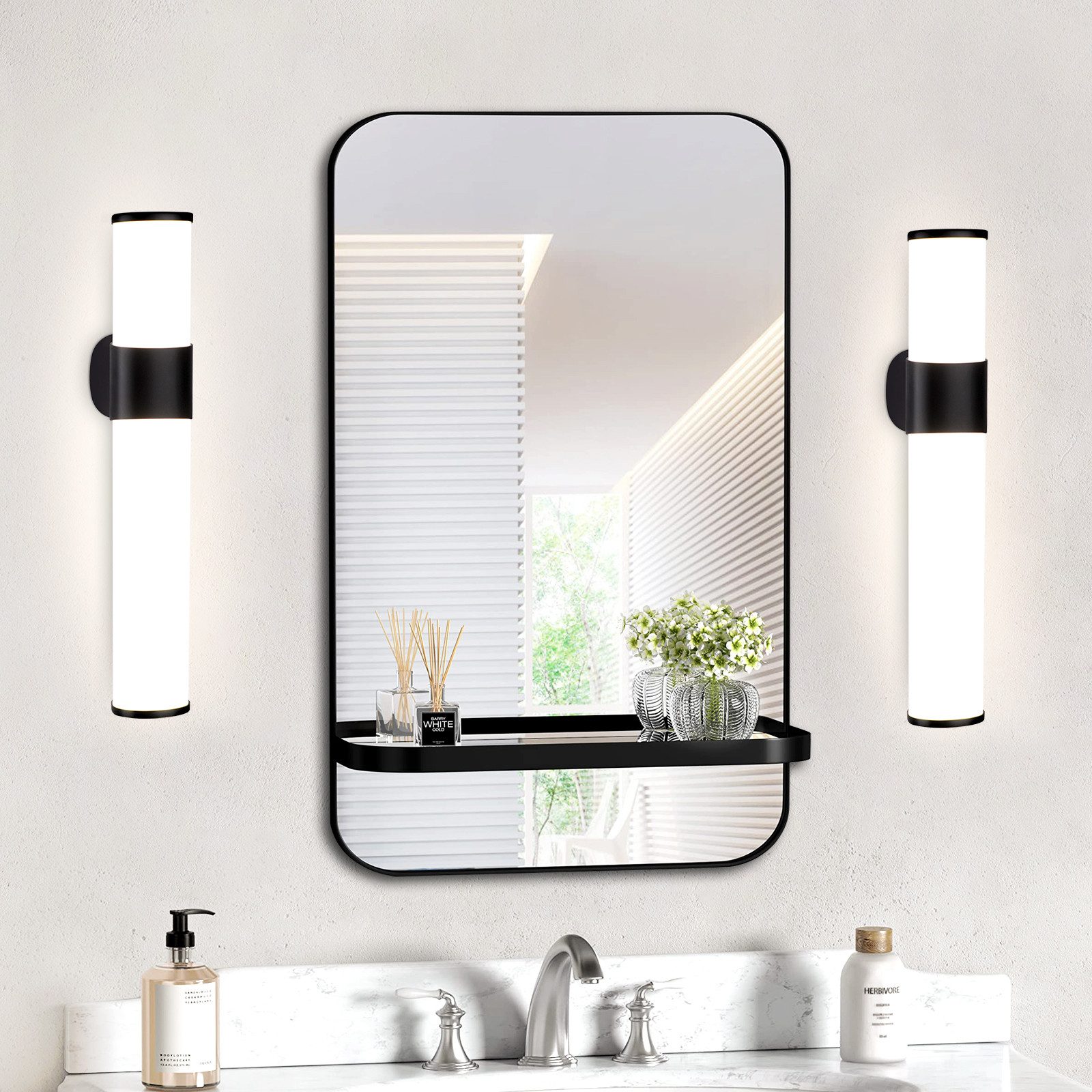 NETTLIFE LED-kylpyhuonevalaisin setti, 2 kpl seinävalaisimia, 6W, 30 cm, musta, IP44, 4000K neutraali valkoinen, peilivalaisimeksi sopiva